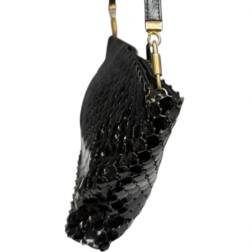 Vintage Whiting & Davis Black Metal Mesh Pouch Crossbody Shoulder Bag Evening